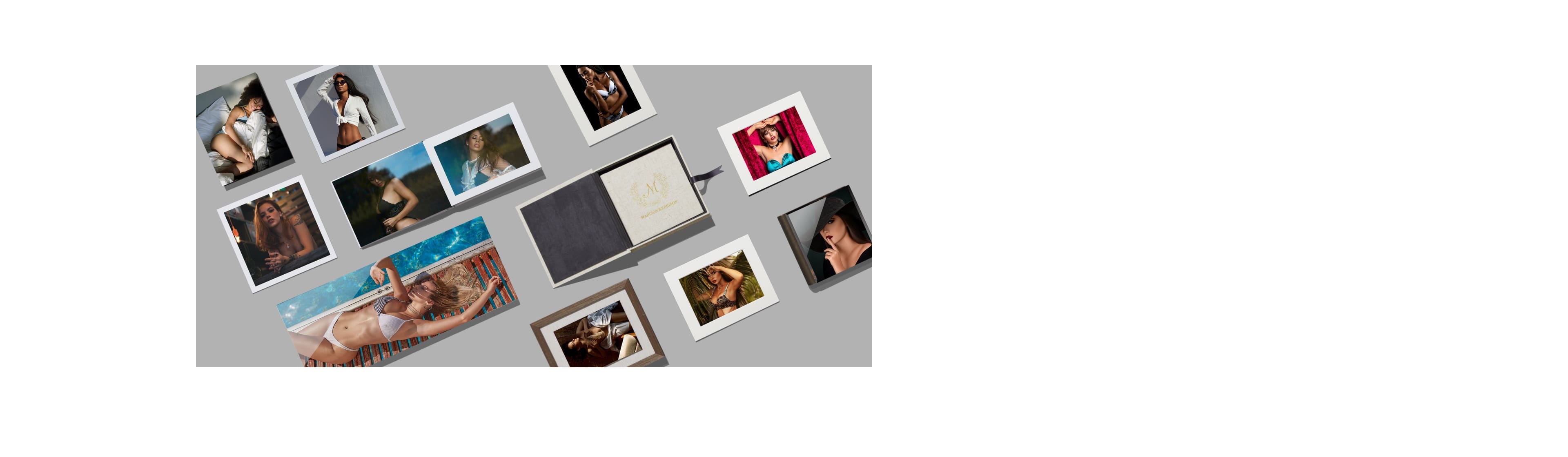 print products for boudoir photography on a solid background