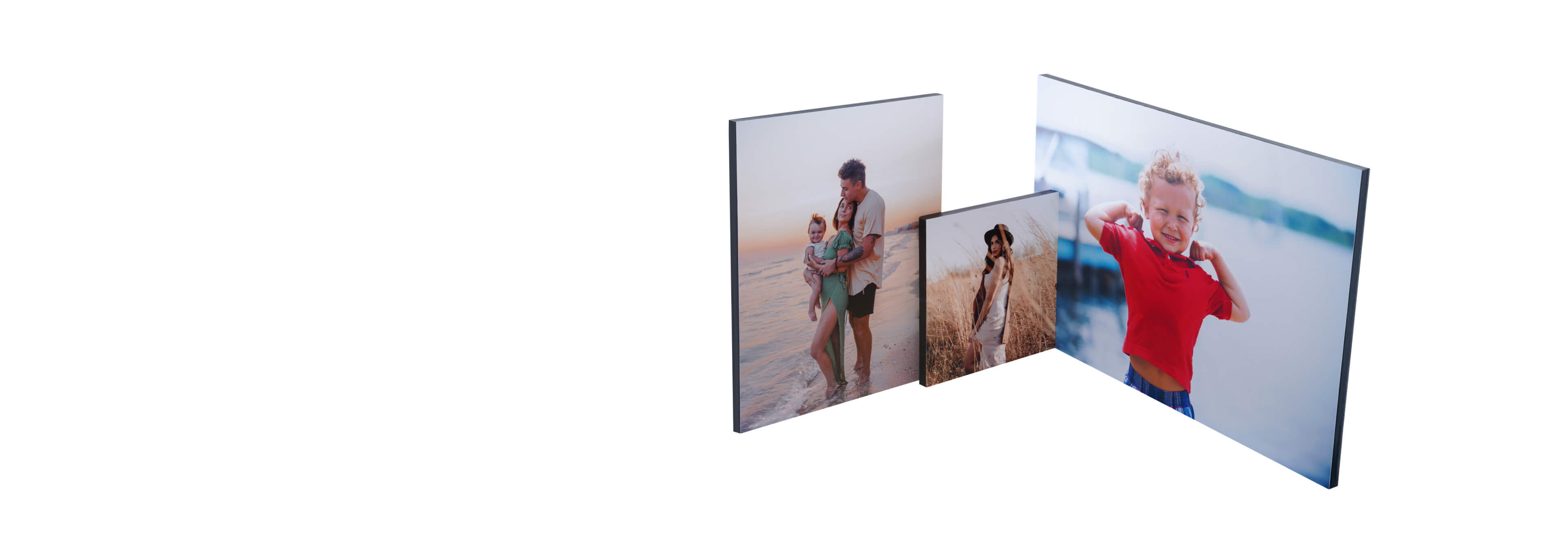 three different size standout mounted prints