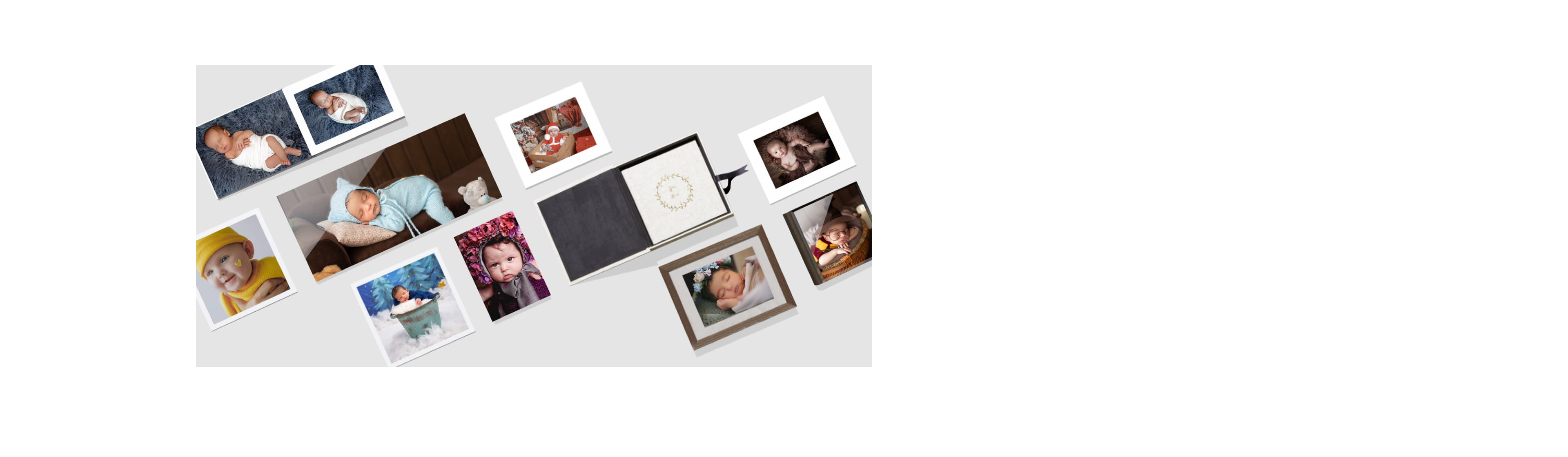 print products for newborn photography on a solid background